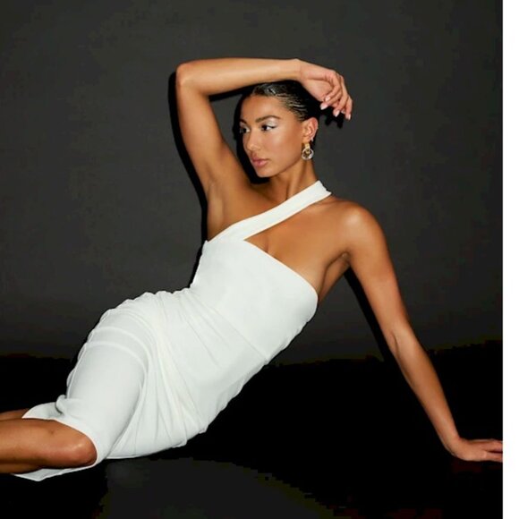 Lulus Hold Your Attention Ivory One-Shoulder Sleeveless Midi Dress Small NWOT - Picture 2 of 5